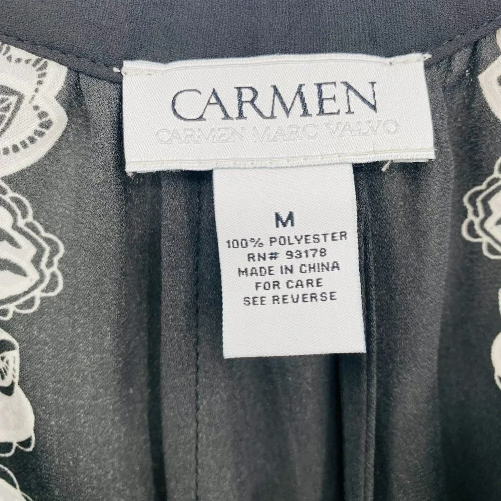 Carmen Marc Valvo Size Medium Black & White Printed V Neck Kimono Style Blouse - Picture 6 of 9